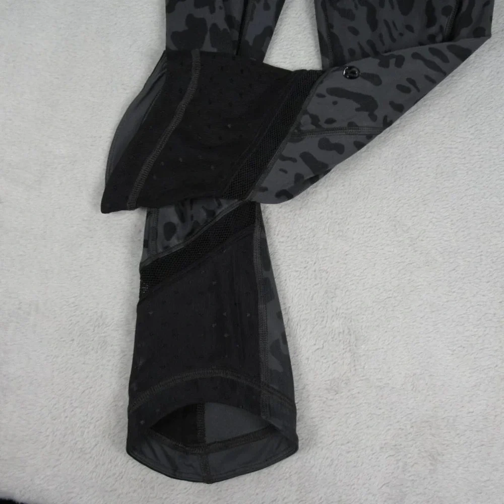 Lululemon Leggings Womens 4‎ Black Just Breathe Yoga Animal Print Pocket Cropped